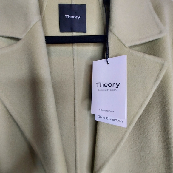 THEORY Clairene Women's Jacket Coat Sz PETITE Pale Lime WOOL + CASHMERE - Picture 5 of 7